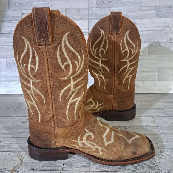 Women's Justin Tribal Cross Western Brown Suede Leather Rodeo Cowboy Boots Sz 9