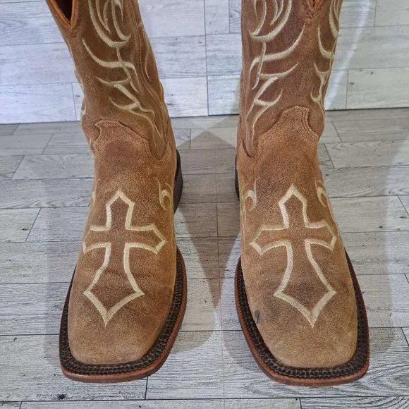 Women's Justin Tribal Cross Western Brown Suede Leather Rodeo Cowboy Boots Sz 9