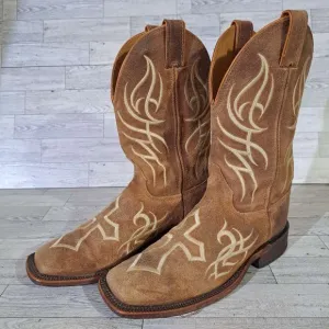 Women's Justin Tribal Cross Western Brown Suede Leather Rodeo Cowboy Boots Sz 9