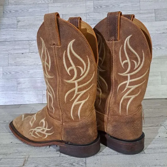 Women's Justin Tribal Cross Western Brown Suede Leather Rodeo Cowboy Boots Sz 9