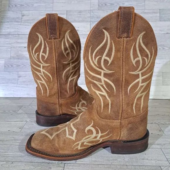 Women's Justin Tribal Cross Western Brown Suede Leather Rodeo Cowboy Boots Sz 9