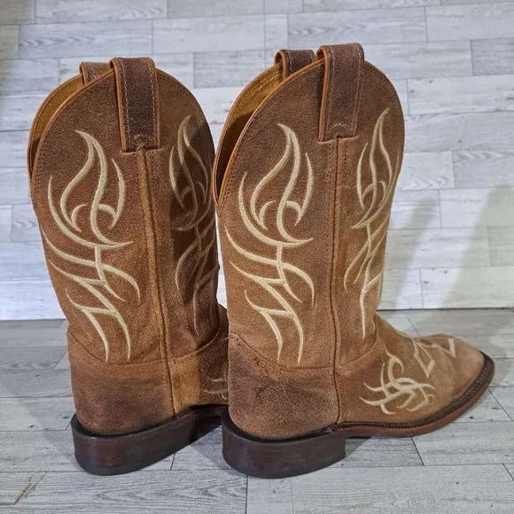 Women's Justin Tribal Cross Western Brown Suede Leather Rodeo Cowboy Boots Sz 9