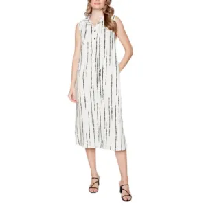 Women's Midi Linen Dress Size M Sleeveless Stripes Dress NWT Compli-K