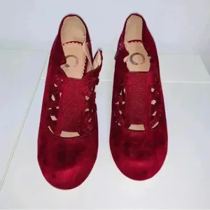 Women's  Retro Cutout Ankle Boots Slip On Pumps Red open front style size  7.5.