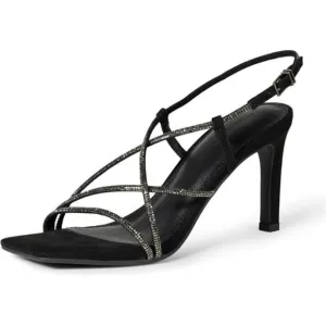 Women's Strappy Stiletto Heel Sandals Black Crystals