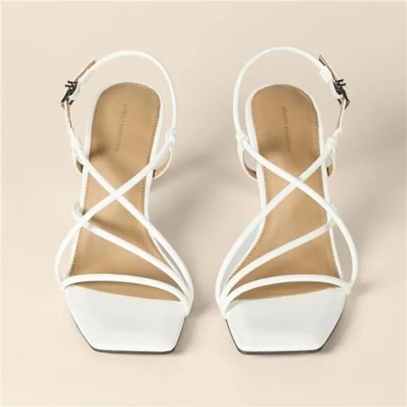Women's Strappy Stiletto Heel Sandals White Faux Leather