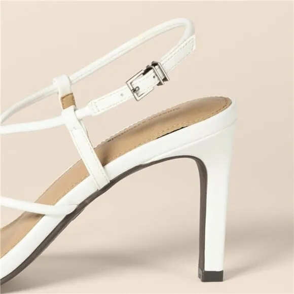 Women's Strappy Stiletto Heel Sandals White Faux Leather