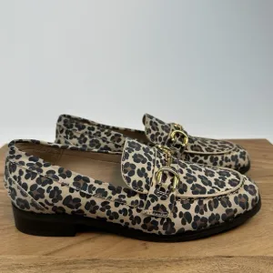 Womens Stuart Weitzman Owen Buckle Tan Leather Cheetah Print Loafers Size 5 B