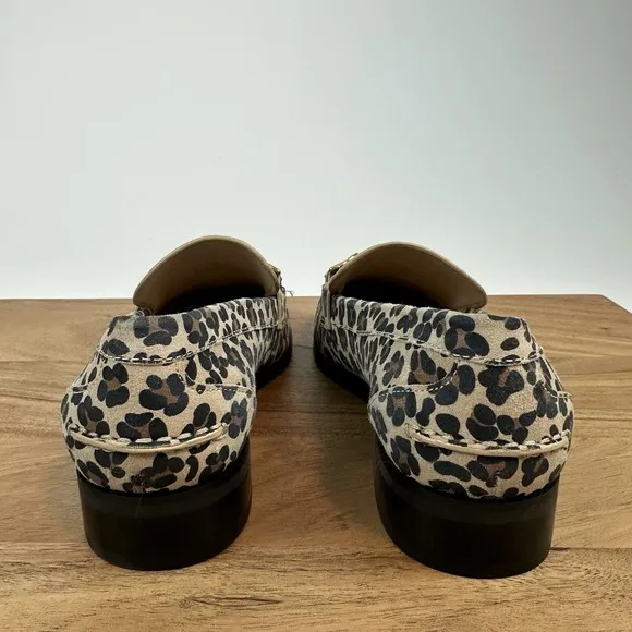 Womens Stuart Weitzman Owen Buckle Tan Leather Cheetah Print Loafers Size 5 B