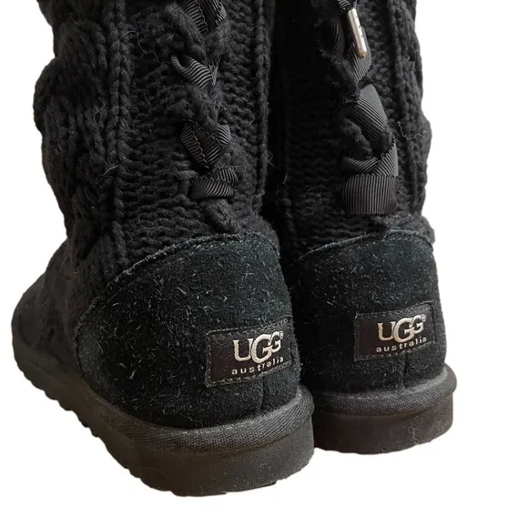 Women’s Ugg Isla Bow Boots Black Knit Suede Slip On