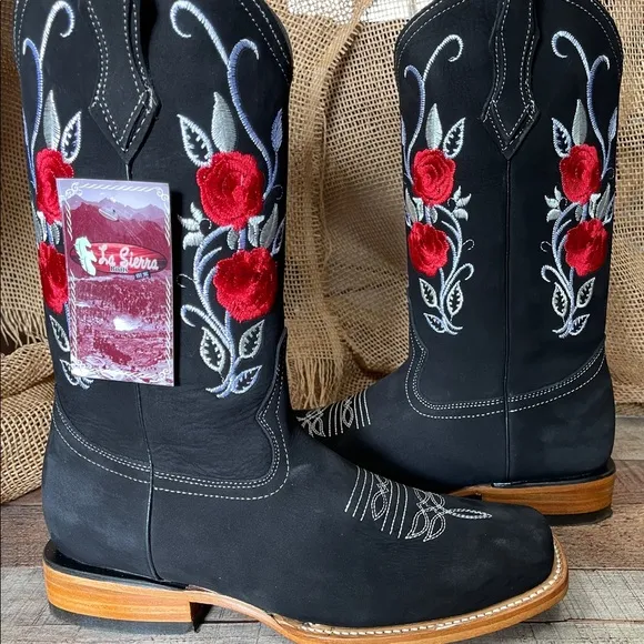 Women’s Western Cowgirl Rodeo black Leather Boots Bota Vaquera Mujer