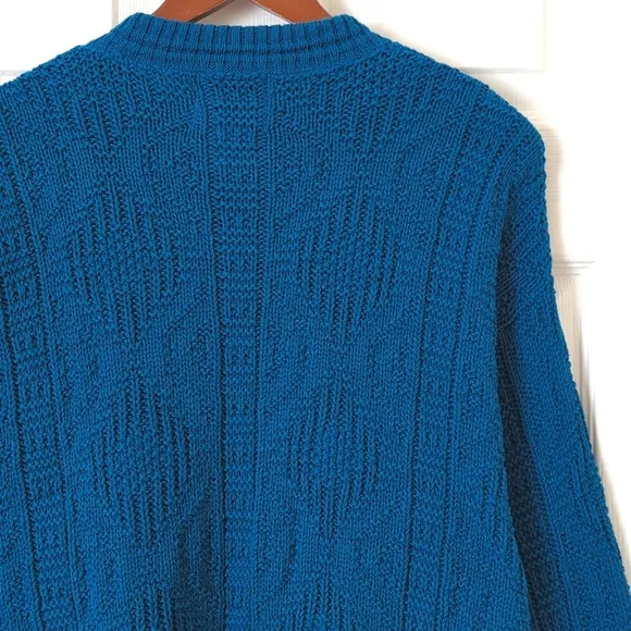 Woolrich 80's Vintage Classic Jacquard Knit Crewneck Sweater Blue Willow Medium