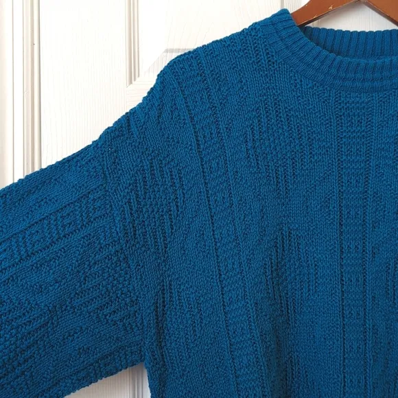 Woolrich 80's Vintage Classic Jacquard Knit Crewneck Sweater Blue Willow Medium