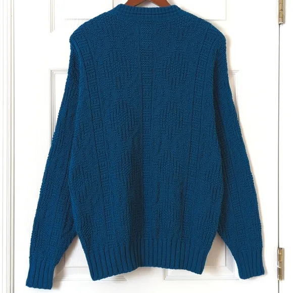 Woolrich 80's Vintage Classic Jacquard Knit Crewneck Sweater Blue Willow Medium