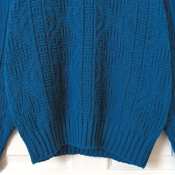 Woolrich 80's Vintage Classic Jacquard Knit Crewneck Sweater Blue Willow Medium
