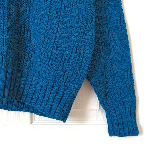Woolrich 80's Vintage Classic Jacquard Knit Crewneck Sweater Blue Willow Medium