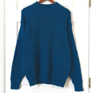 Woolrich 80's Vintage Classic Jacquard Knit Crewneck Sweater Blue Willow Medium