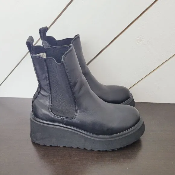 Y2k Rocket Dog Womens Size 6.5 Black Platform Chunky Chelsea Boots Leather 10CT