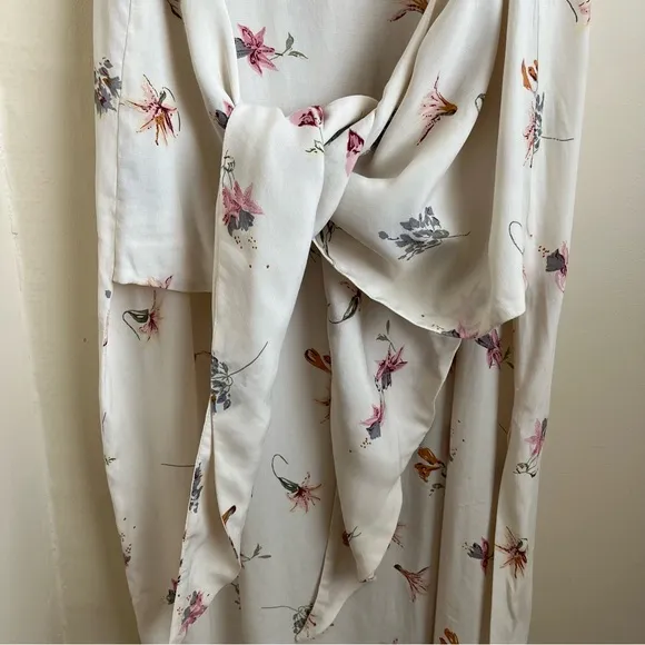 Yasaman Vintage Floral Sleeveless Tie-Waist Midi Dress White Sz 18