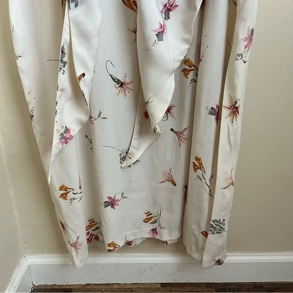 Yasaman Vintage Floral Sleeveless Tie-Waist Midi Dress White Sz 18