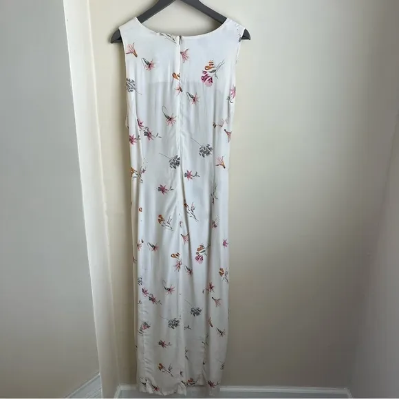 Yasaman Vintage Floral Sleeveless Tie-Waist Midi Dress White Sz 18