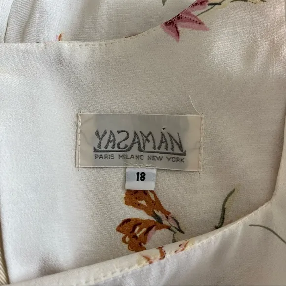 Yasaman Vintage Floral Sleeveless Tie-Waist Midi Dress White Sz 18