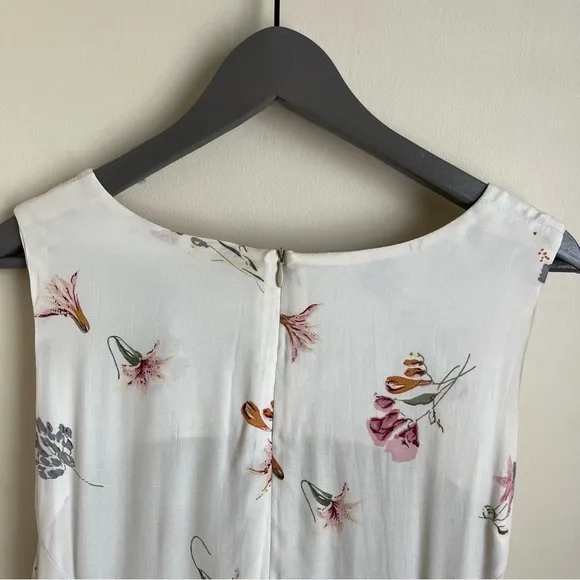 Yasaman Vintage Floral Sleeveless Tie-Waist Midi Dress White Sz 18