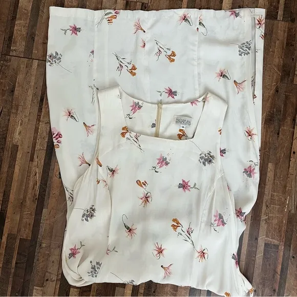 Yasaman Vintage Floral Sleeveless Tie-Waist Midi Dress White Sz 18