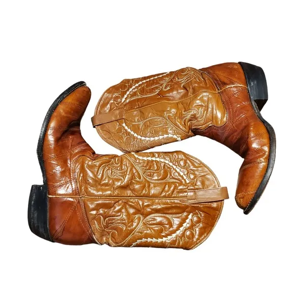 Yors Vick Boots Western Cowboy Mens Brown Snakeskin Leather Almond Toe Size 8