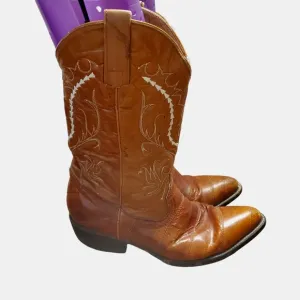 Yors Vick Boots Western Cowboy Mens Brown Snakeskin Leather Almond Toe Size 8