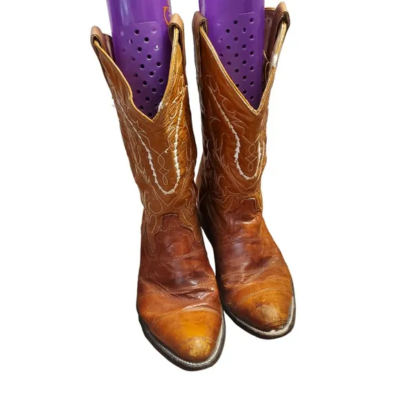 Yors Vick Boots Western Cowboy Mens Brown Snakeskin Leather Almond Toe Size 8