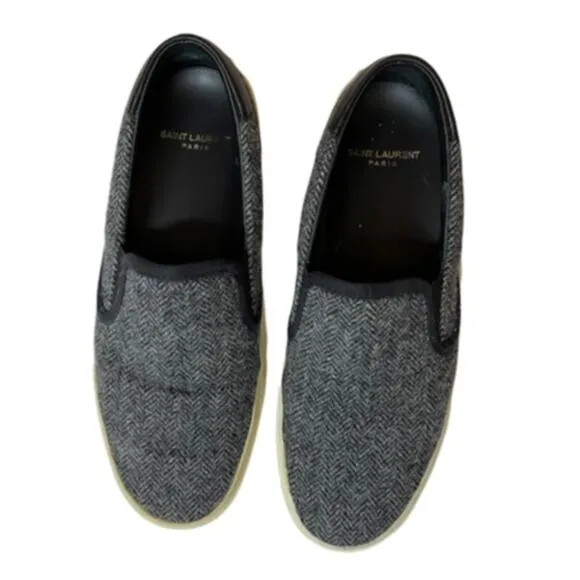 Yves Saint Laurent Venice Chevron Print Gray Slip On Sneakers Size 39
