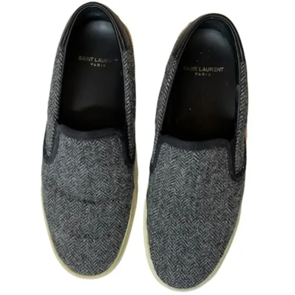 Yves Saint Laurent Venice Chevron Print Gray Slip On Sneakers Size 39
