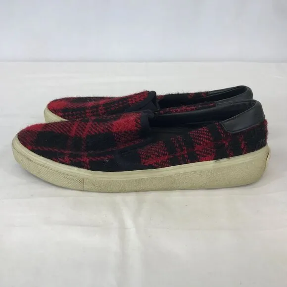YVES SAINT LAURENT ~ WOMENS 38 ~ TWEED BUFFALO PLAID PARIS SLIP ON SHOE LOAFER