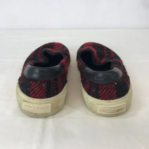 YVES SAINT LAURENT ~ WOMENS 38 ~ TWEED BUFFALO PLAID PARIS SLIP ON SHOE LOAFER