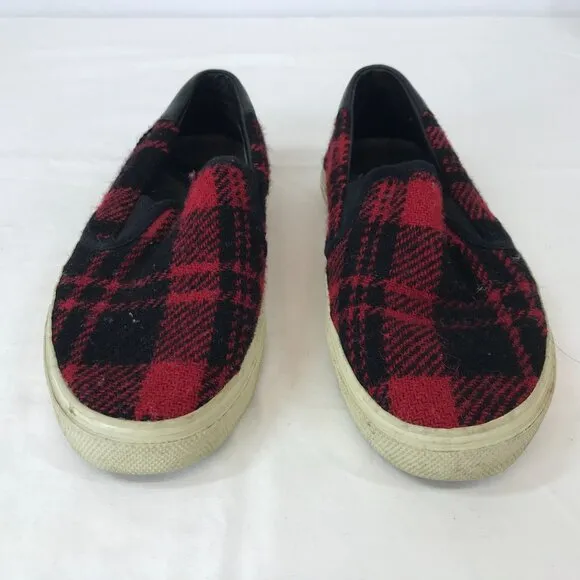 YVES SAINT LAURENT ~ WOMENS 38 ~ TWEED BUFFALO PLAID PARIS SLIP ON SHOE LOAFER