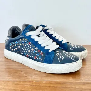 Zadig&amp;Voltaire Suede Leather Studded Jungle Clous Sneakers Blue Womens Sz 37/7