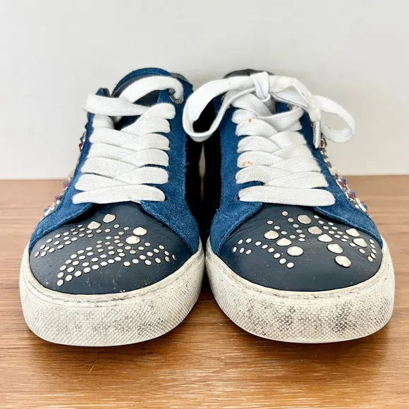 Zadig&amp;Voltaire Suede Leather Studded Jungle Clous Sneakers Blue Womens Sz 37/7