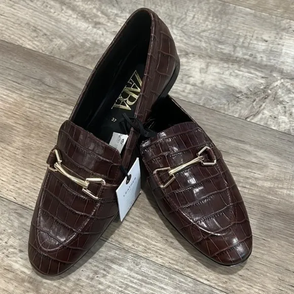 ZARA Animal Print Leather Loafers