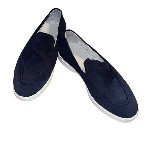 Zara Athletic Tasseled  Suede Leather Loafers Size 40 EU