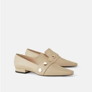 Zara Beige Nude Studded Leather Loafers
