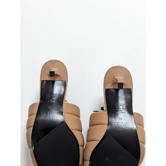 Zara Beige Quilted High Heel Open Toe Mules Sandals Women's Size 6