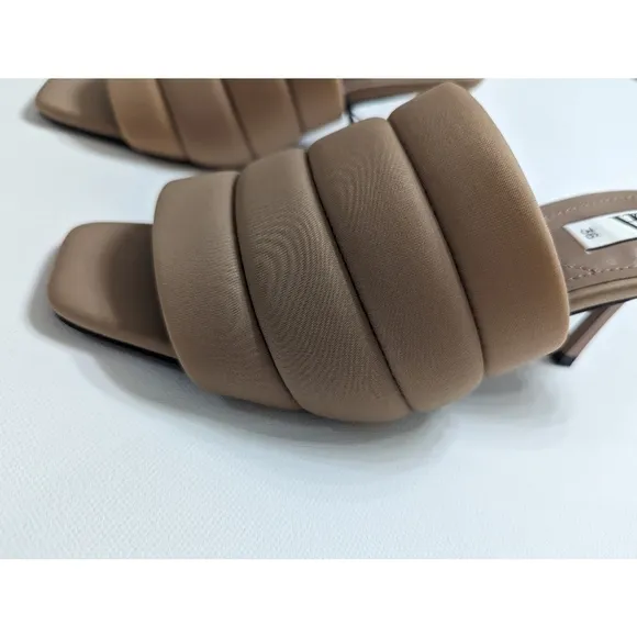 Zara Beige Quilted High Heel Open Toe Mules Sandals Women's Size 6