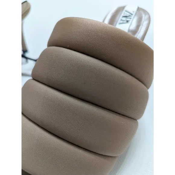 Zara Beige Quilted High Heel Open Toe Mules Sandals Women's Size 6