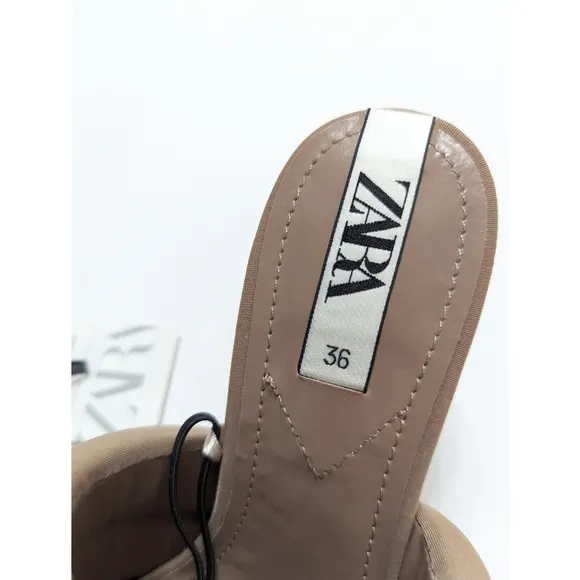 Zara Beige Quilted High Heel Open Toe Mules Sandals Women's Size 6