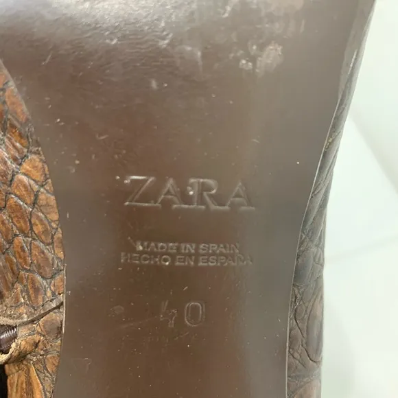 Zara Brown Croc Embossed Leather Boots size 40
