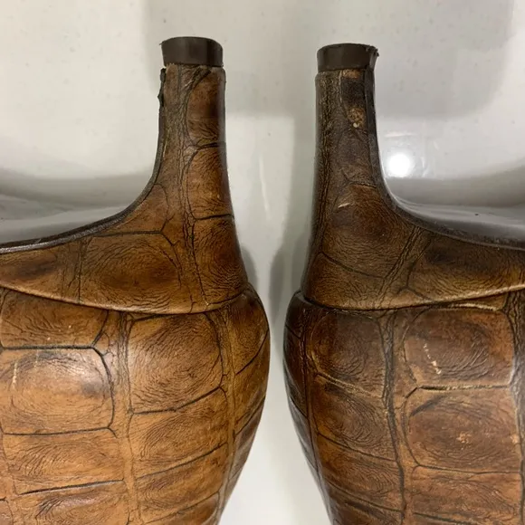 Zara Brown Croc Embossed Leather Boots size 40