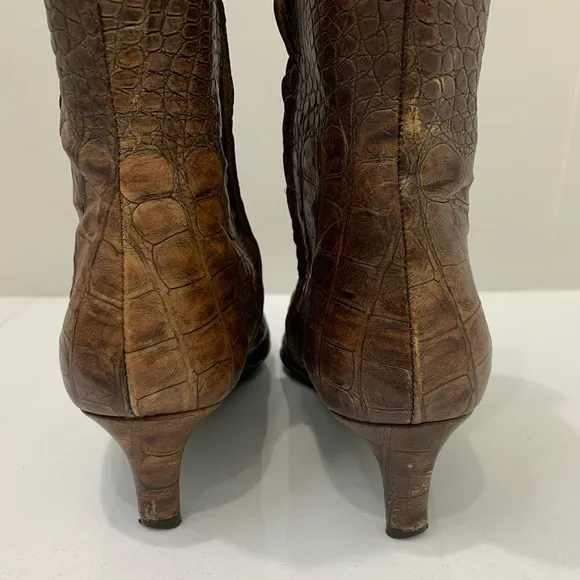 Zara Brown Croc Embossed Leather Boots size 40