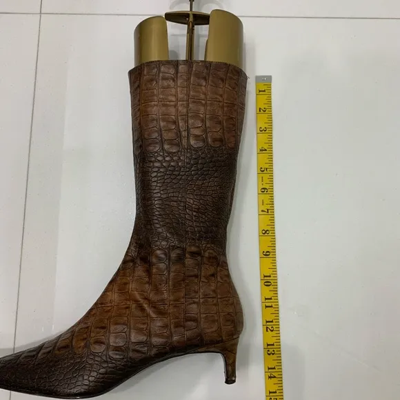 Zara Brown Croc Embossed Leather Boots size 40