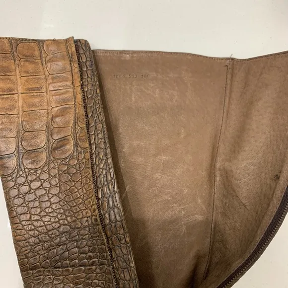 Zara Brown Croc Embossed Leather Boots size 40
